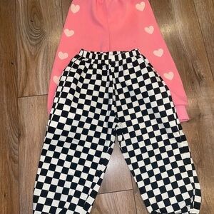 Pink Heart Sweatshirt and Checkered Pants Set